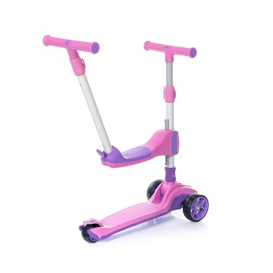 Самокат-беговел 3 в 1 Scooter Micar Transformer складной со светящимися колесами, сиденьем и родительской ручкой розовый