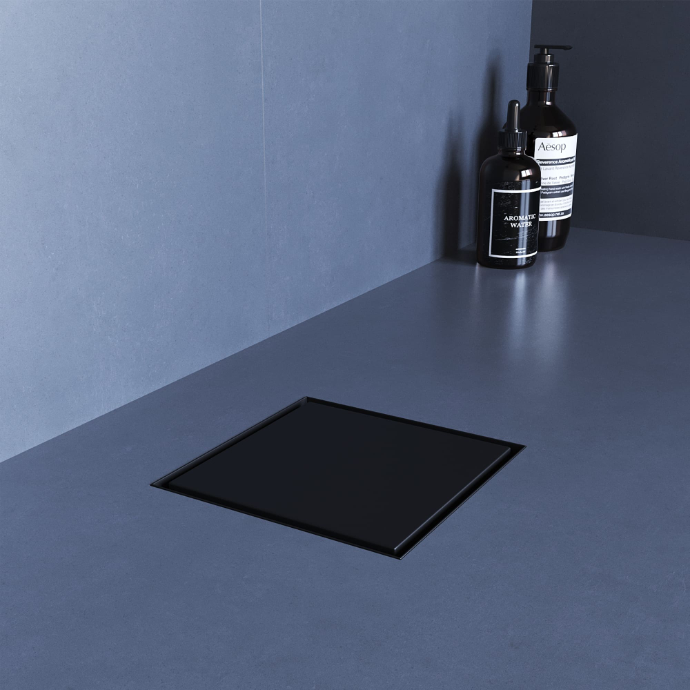 Душевой трап RGW SDR-10 квадратный, черный, металлическая крышка, горизонтальный слив