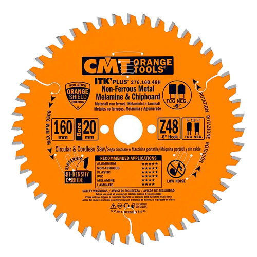 Диск пильный по алюминию 160x1.8/1.2x20 Z48 TCG NEG -6° CMT 276.160.48H