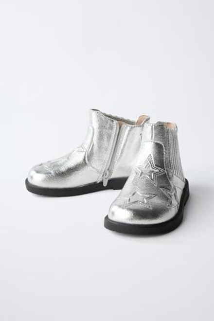 ZARA БОТИНКИ СО ЗВЕЗДАМИ, СЕРЕБРИСТЫЙ