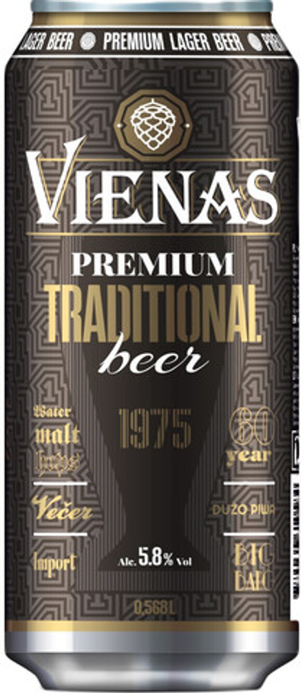 Пиво Виенас Премиум Традишнл / Vienas Premium Traditional 0.568л - 24шт