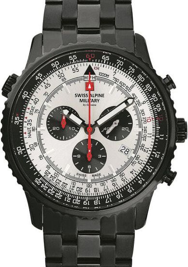 С браслетом Мужские наручные часы с черным браслетом Swiss Alpine Military 7078.9172 chrono mens 45mm 10ATM