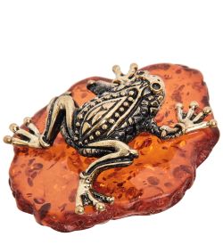 Народные промыслы AM-2010 Фигурка «Лягушка ажурная» (латунь, янтарь)