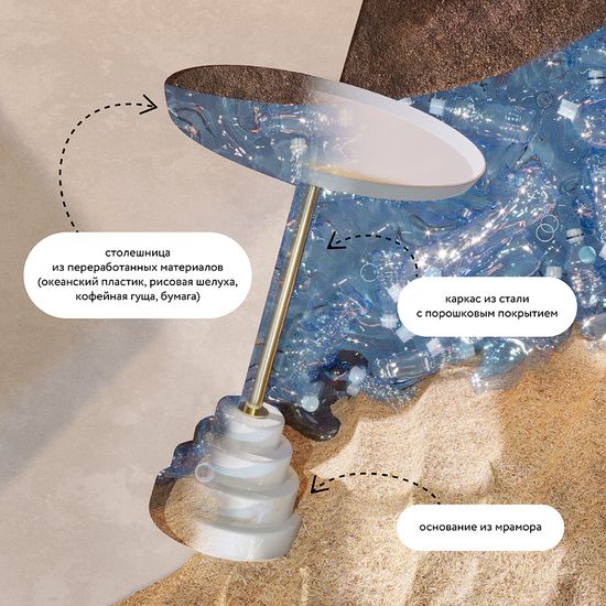 Столик кофейный sustainable collection, D38 см, серый/белый