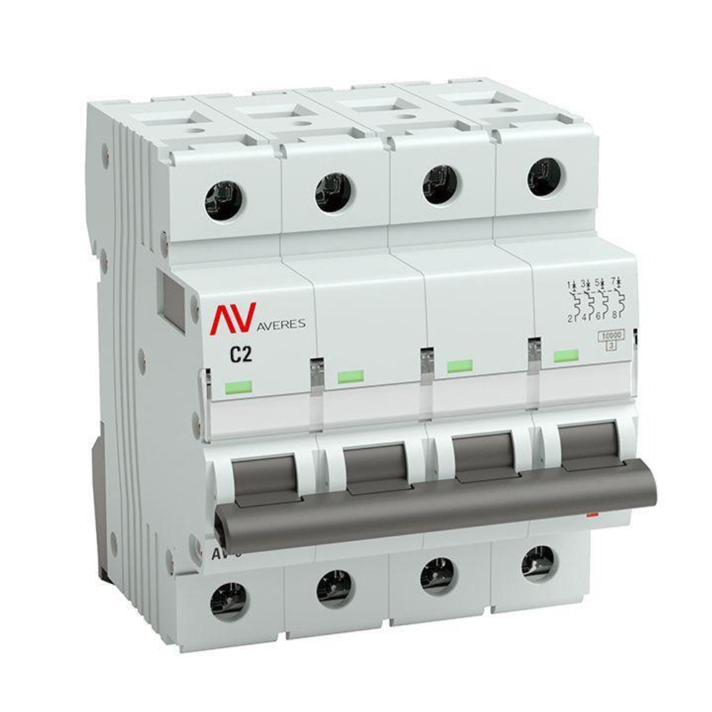 Выключатель автоматический модульный 4п C 2А 10кА AV-10 AVERES EKF mcb10-4-02C-av