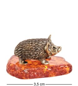 Народные промыслы AM- 979 Фигурка «Ежик Эльф» (латунь, янтарь)