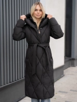 Пуховик стеганный зимний длинный с капюшоном