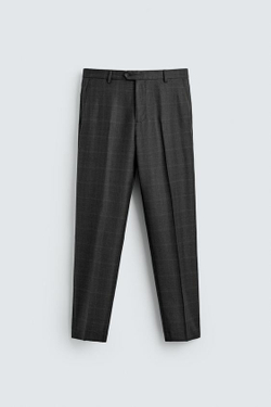 ZARA КОСТЮМНЫЕ БРЮКИ В КЛЕТКУ ИЗ 100% ШЕРСТИ, ТЕМНЫЙ МЕЛАНЖ