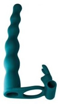 Зеленая вибронасадка для двойного проникновения Naughty Bunny - 17 см.