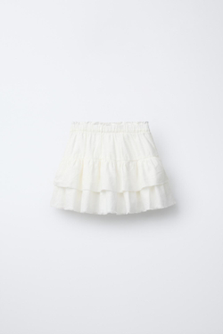 ZARA ЮБКА-ШОРТЫ ИЗ СМЕСОВОГО ЛЬНА С ВОЛАНАМИ, ЖЕЛТОВАТО-БЕЛЫЙ