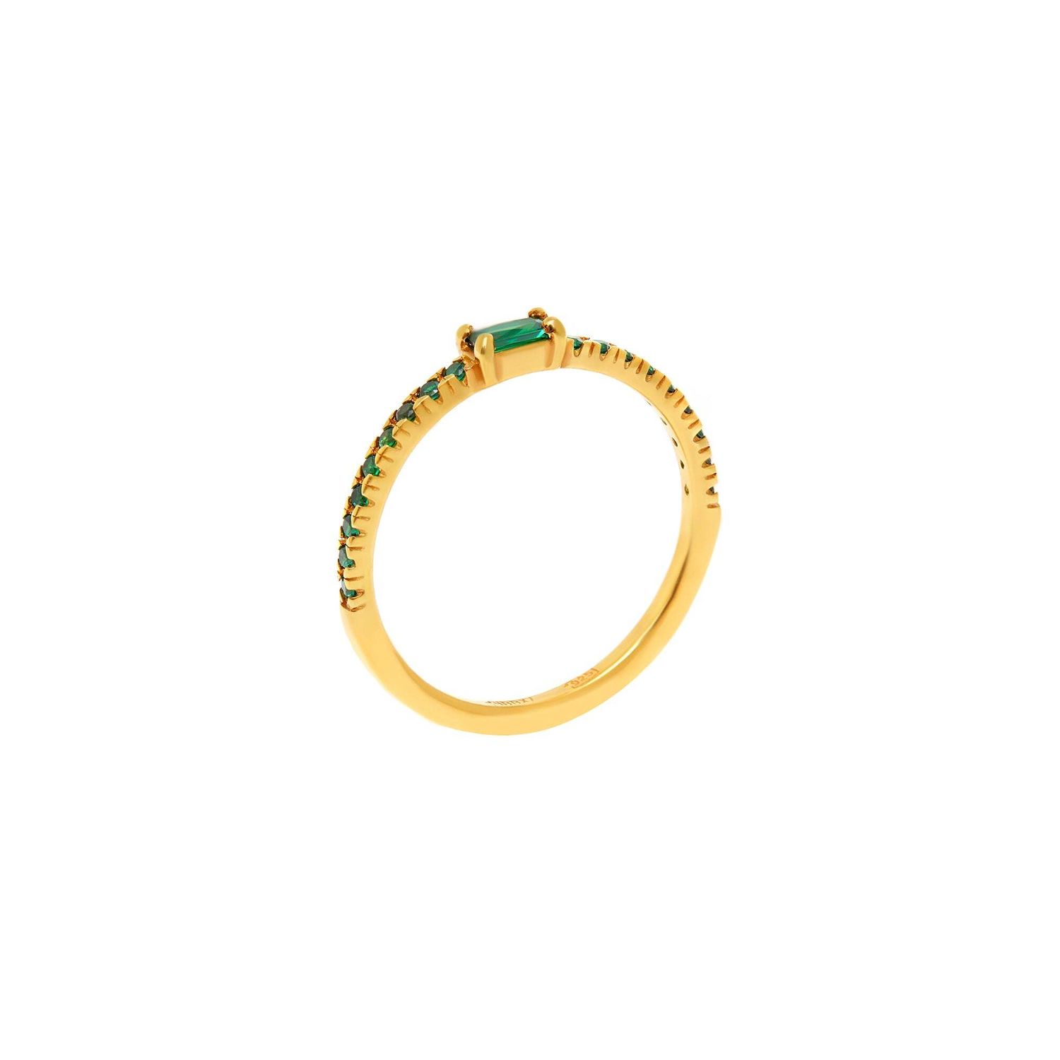 Кольцо Gold Thin Baguette Ring – Green