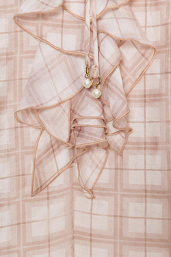 ZARA БЛУЗА В КЛЕТКУ С ВОЛАНАМИ, ОТТЕНКИ РОЗОВОГО