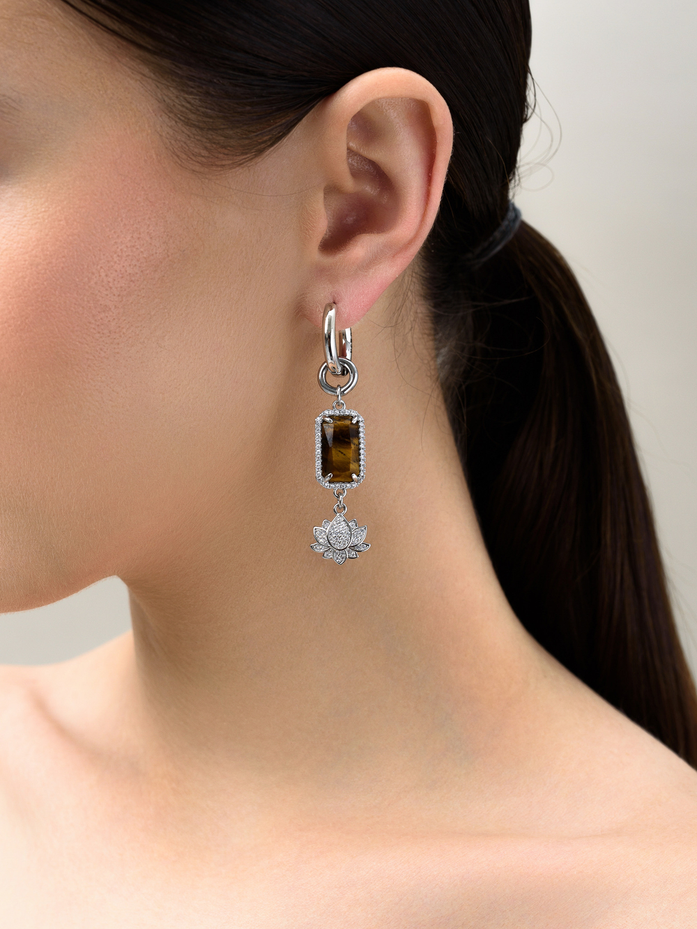 Серьги "Snake Lotus" с тигровым глазом Silver