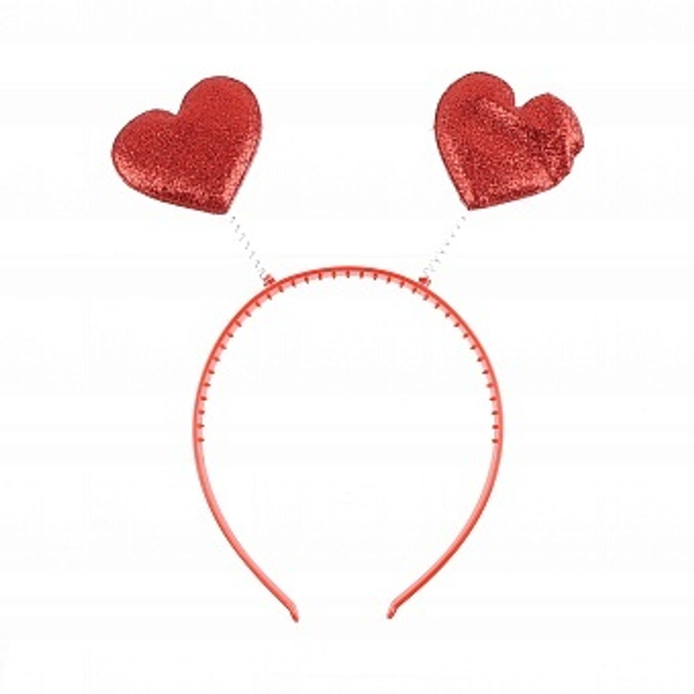 Ободок, Сердечки, Красный, с блестками