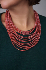 Колье каскад "Венеция, оттенок рябина, венец.стекло, натур.кожа