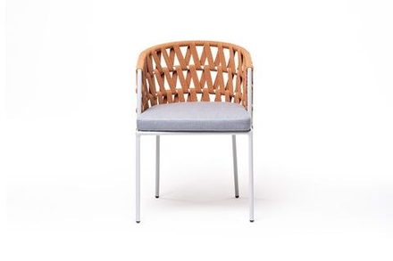 "Диего" стул плетеный из роупа, каркас из стали светло-серый (RAL7035) шагрень, роуп оранжевый меланж круглый, ткань светло-серая