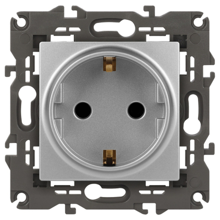 Розетка ЭРА Elegance 14-2102-03 с заземлением 2P+E Schuko со шторками 16A-250В IP20 алюминий