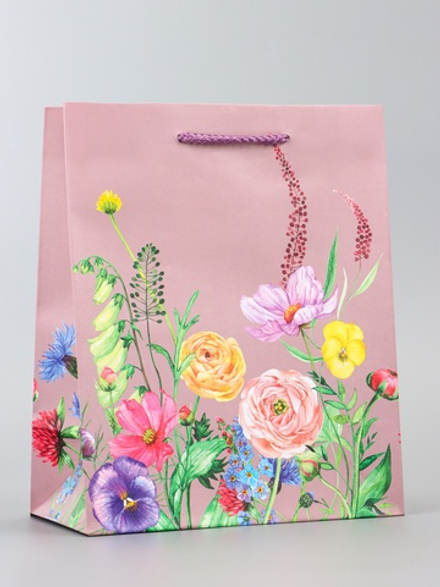 Пакет подарочный ламинированный вертикальный «Цветочный узор», 18×22.3×10 см, 10961825, Китай