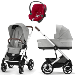 Коляска Cybex Talos S Lux SLV complete Aton B2 Dynamic Red 3 в 1 Stone Grey с дождевиками
