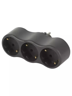 Разветвитель электрический ЭРА SPx-3e-B на 3 розетки с заземлением 16А черный