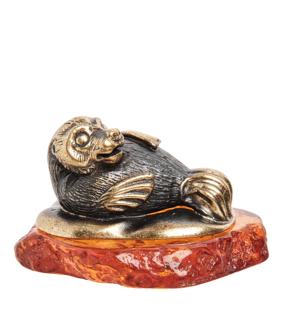 Народные промыслы AM-1114 Фигурка «Морской котик» (латунь, янтарь)