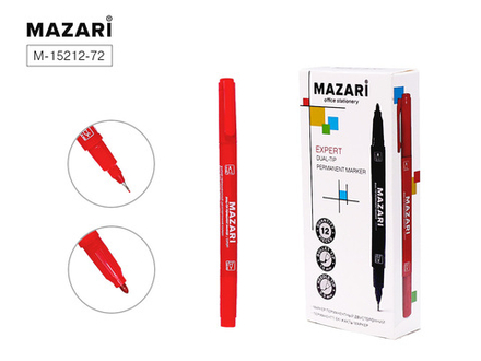 Маркер перманентный двухсторонний 1,5мм и 0,5мм, красный