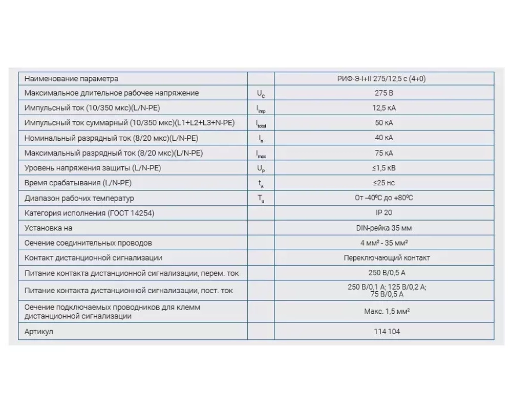 Устройство защиты от импульсных перенапряжений РИФ-Э-I+II 275/12,5 c (4+0) (114 104)