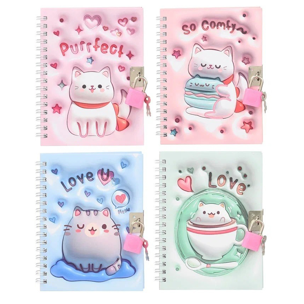 Блокнот детский Basir на замке, формат А6, серия "Котики", мягкая обложка, 48 листов, размер 15*11 см