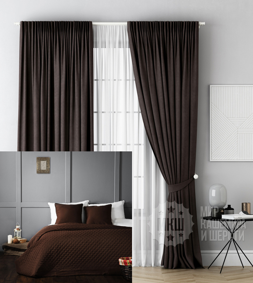 Комплект для спальни шторы и покрывало: КАСПИАН (арт. BL10-220-03)  - коричневый