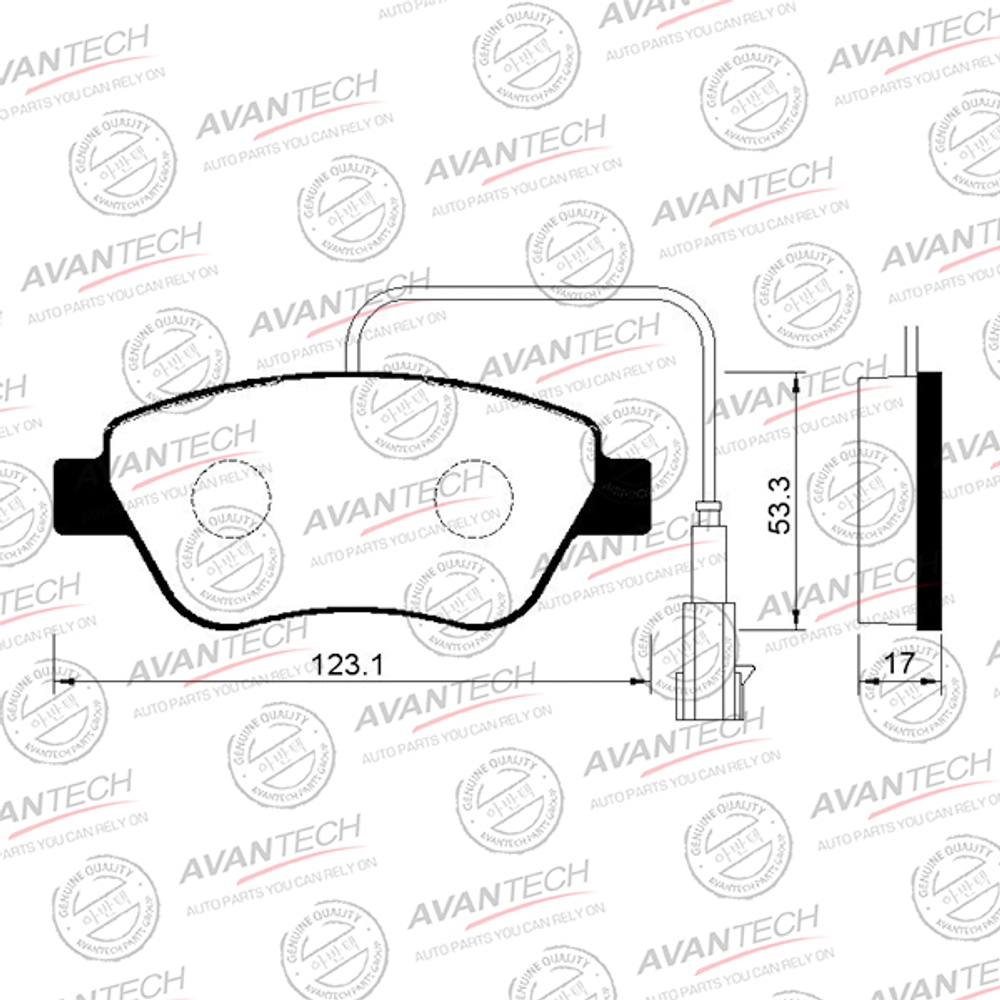 Колодки тормозные дисковые Avantech передние (С датчиком) Замена для арт. AV1605 AV094