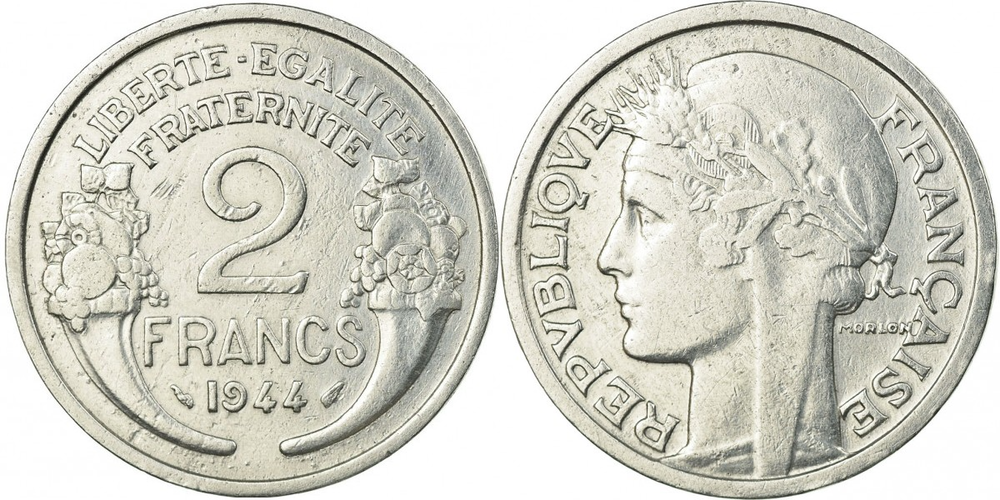 Франция 2 франка, 1941 - 1959 Мариана VF