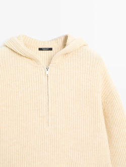 Massimo Dutti Свитер из смесовой шерсти с капюшоном, лаймовый