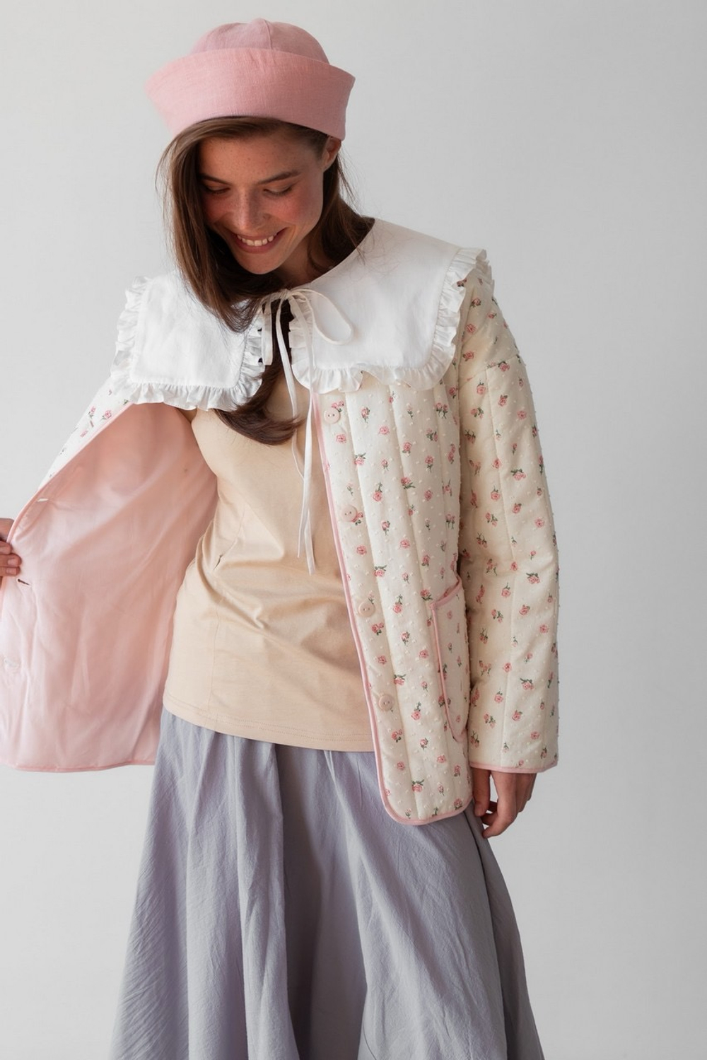 Телогрейка, Сливочный с цветами