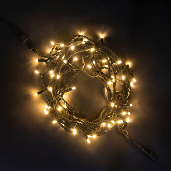 Светодиодная гирлянда с колпачком 75 теплых белых LED ламп 10 м., 24В., черный каучуковый провод, IP65, LTC (LL75-1-1WW)