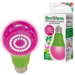 LED-A60-15W-SPSB-E27-CL PLP30GR Лампа светодиодная для растений. Форма A. прозрачная. Спектр для рассады и цветения. Картон. ТМ ФитоЛето