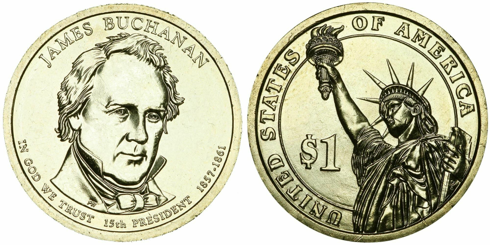 США 1 доллар 2010 Президент 15 - Джеймс Бьюкенен (1857-1861)