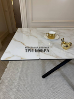 Кухонный раскладной стол "Монако" из керамогранита, белый мрамор