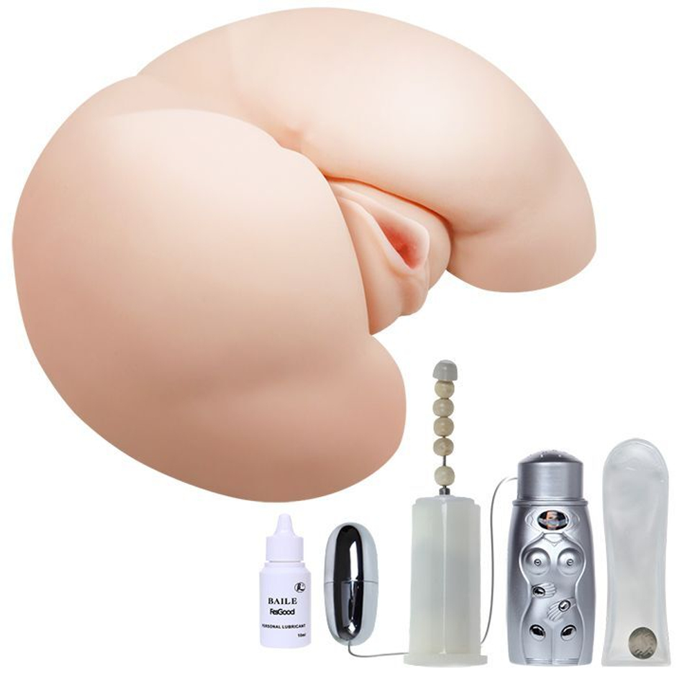 Вибрирующий мастурбатор-попка с ротацией и пультом управления (Цвет: телесный)