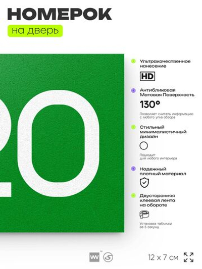 Номер на дверь 420, табличка на дверь для офиса, квартиры, кабинета, аудитории, склада, зеленая 120х70 мм, Айдентика Технолоджи