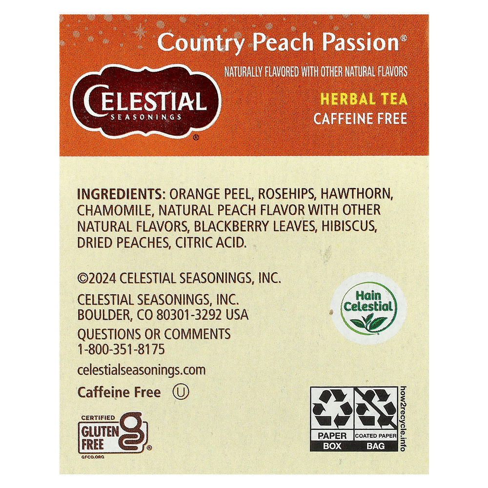 Celestial Seasonings, травяной чай, Country Peach Passion, без кофеина, 20 чайных пакетиков, 41 г (1,4 унции)