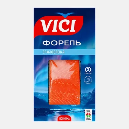 Форель радужная Vici слабосолёная филе-кусочки 200г