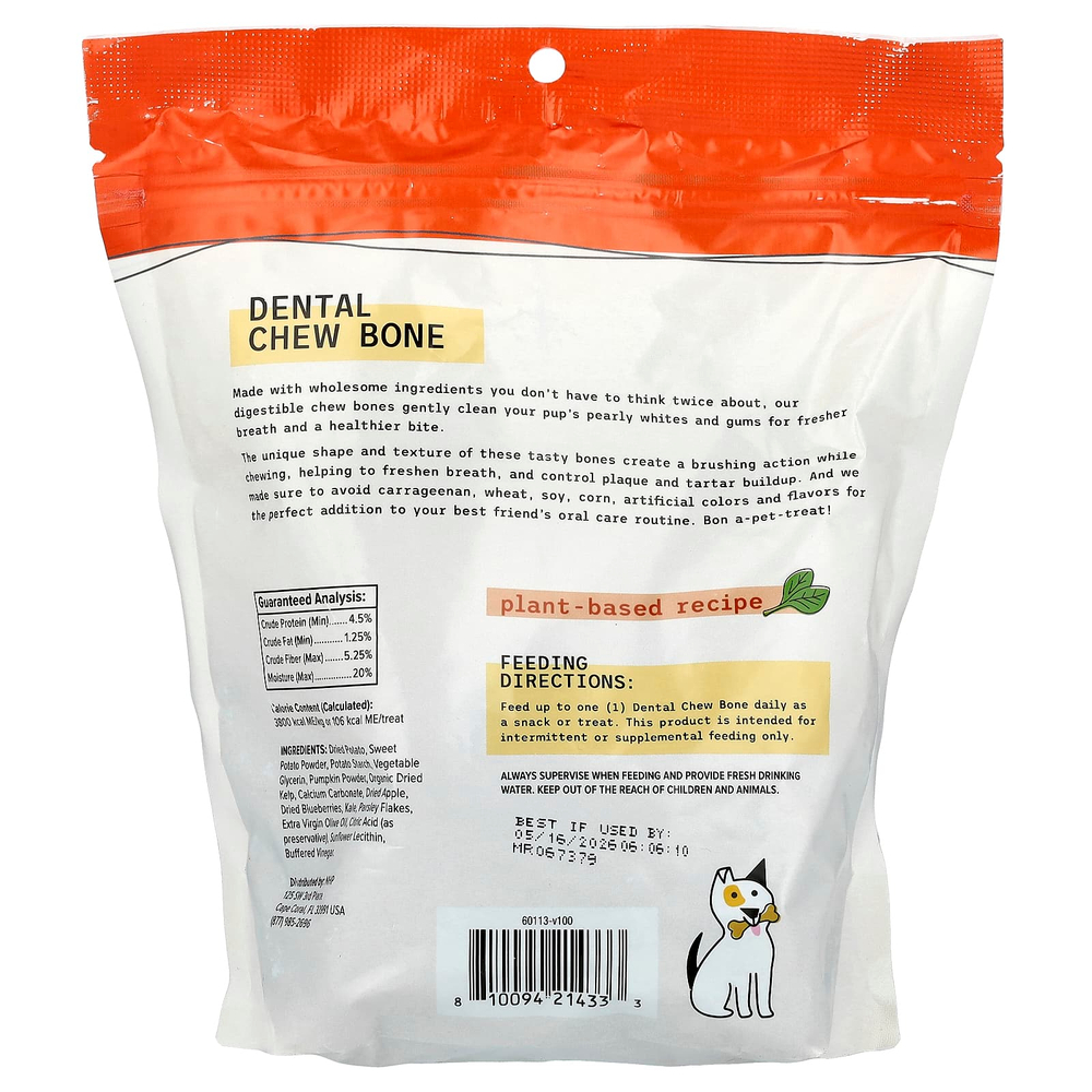 Dr. Mercola, Bark & Whiskers ™, Dental Chew Bones, для взрослых собак, вегетарианский продукт, 15 костей, 29 г (1,02 унции)