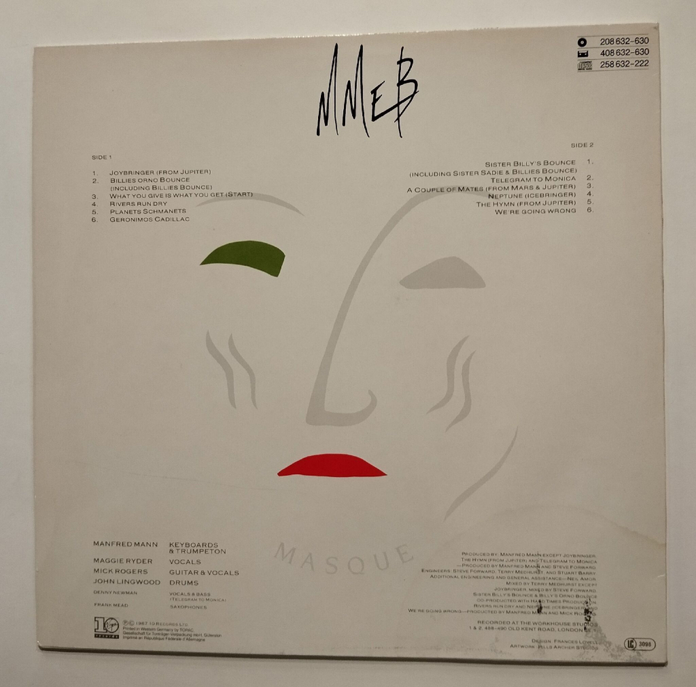 Винтажная виниловая пластинка LP Manfred Manns Earth Band Masque (Songs And Planets) (Germany 1987)