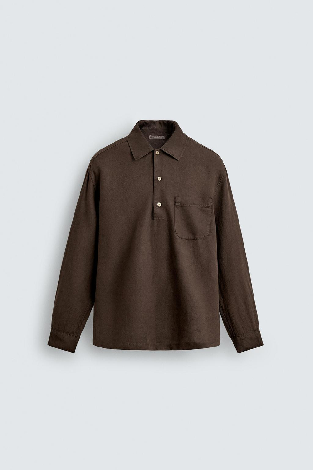 ZARA РУБАШКА-ПОЛО ИЗО ЛЬНА И ХЛОПКА, КОРИЧНЕВЫЙ