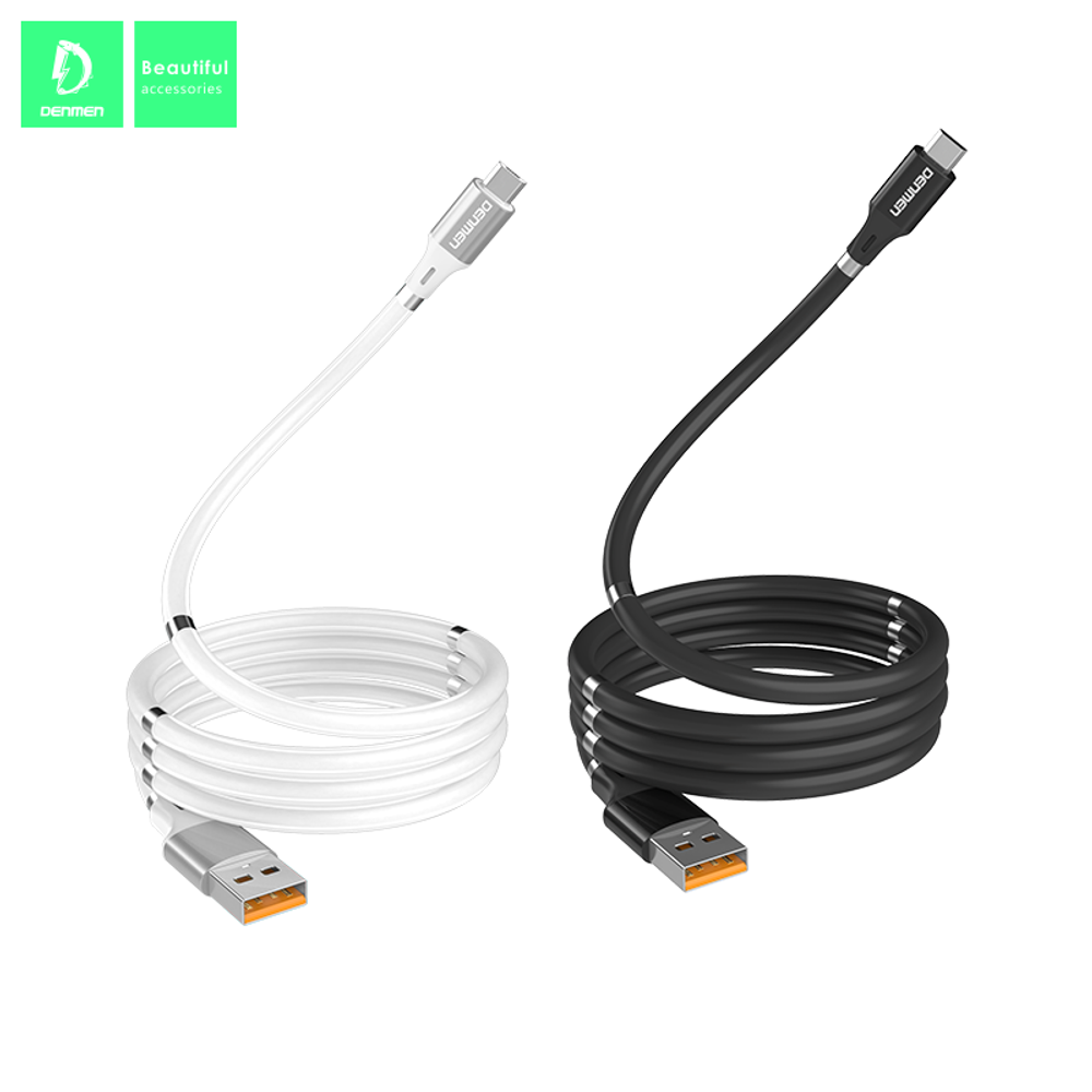 Кабель USB - Micro DENMEN D11V 2.4A силиконовый на магнитной скрутке (черный) 1м