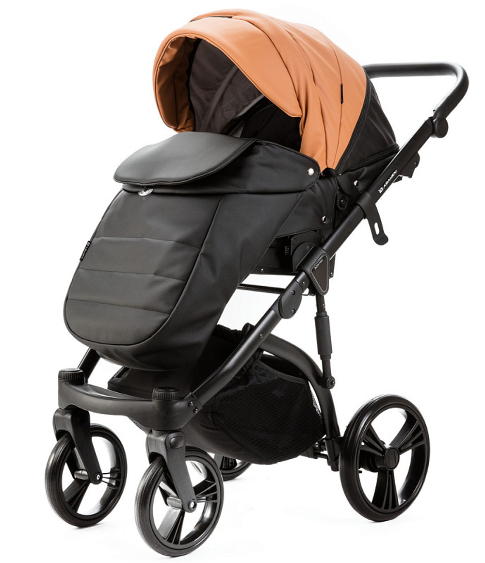 Детская коляска Adamex Lanti Deluxe 2 в 1 LN-SD109 (КАРАМЕЛЬ.КОЖА + ЧЕРН. КОЖА)