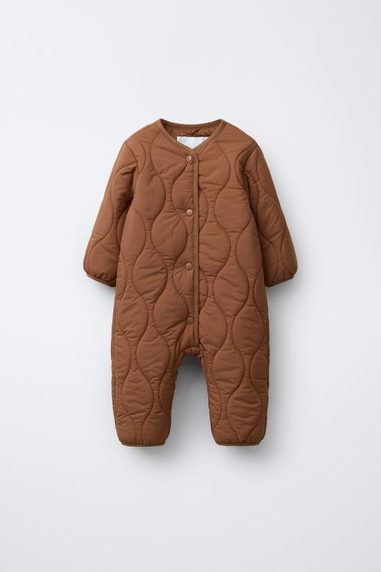 ZARA ДЛИННЫЙ СТЕГАНЫЙ КОМБИНЕЗОН, ЧЕРЕПИЧНЫЙ