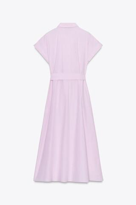 ZARA ПЛАТЬЕ-МИДИ ИЗ ПОПЛИНА С РЕМНЕМ, РОЗОВЫЙ