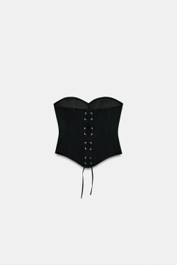 ZARA ТОП В БЕЛЬЕВОМ СТИЛЕ, ЧЕРНЫЙ
