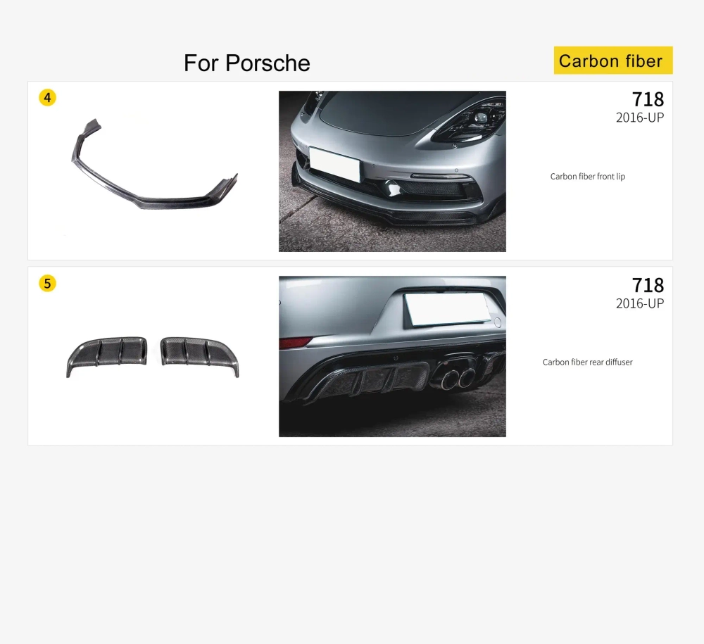 Карбоновая губа и диффузор для Porsche 718 982 Boxster/Cayman 2016+ Порше